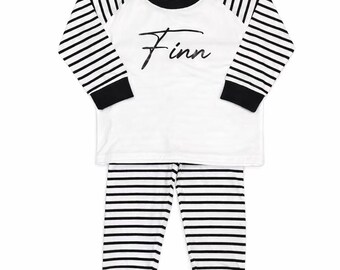 Personalised Kids Pyjamas – Custom Name Cotton Striped Children's PJ Set