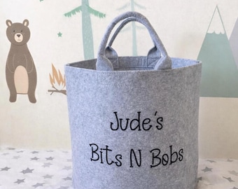 Personalised Felt Storage Basket – Custom Name Toy Storage Bin for Nursery
