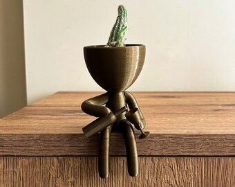 3D Printed Head Planter Pouring Wine - 3D Printed Succulent Planter - Wine Gift for House Plant Lovers - Housewarming Gift for Plant Lovers