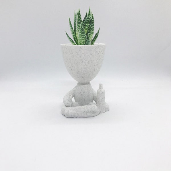 Head Planter Gift for Wine Lovers - 3D Printed Planter with a Wine Glass - Human Shaped Succulent Planter - Indoor Planter Kitchen Decor