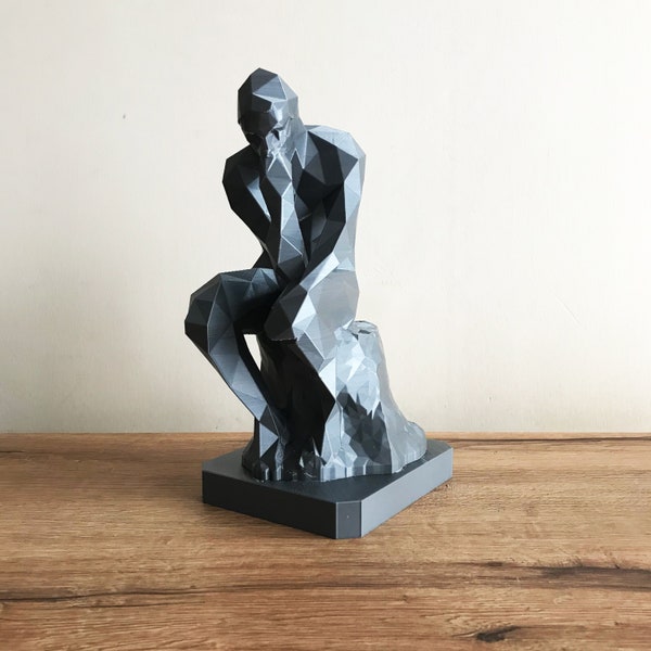 The Thinker Sculpture By Rodin - 3D Printed Low Poly Sculpture - Fine Art - 3D Printed Statue - Auguste Rodin The Thinker - Man Sculpture