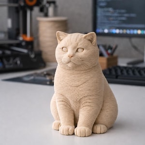 British Shorthair Cat 3D Print Model – Realistic Sitting Figurine (STL File)