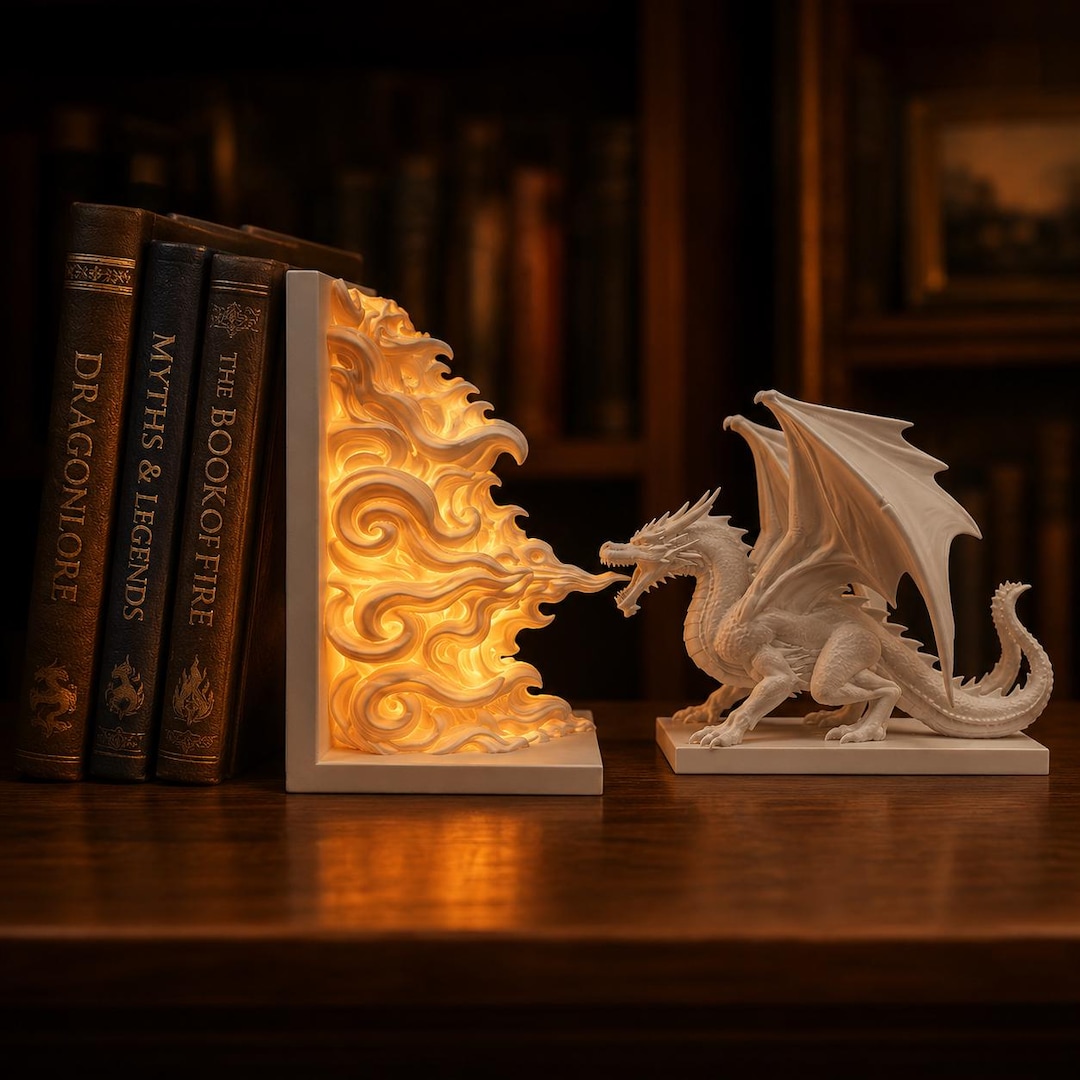 Dragon Flame Bookend STL File With LED Flame Lamp – Fantasy 3D ...