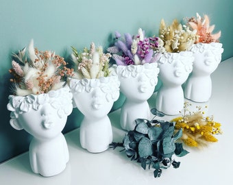 Trockenblumendeko, Blumentopf 18cm, Blumenmädchen, Vase, Büste, Planzentopf Kussmund