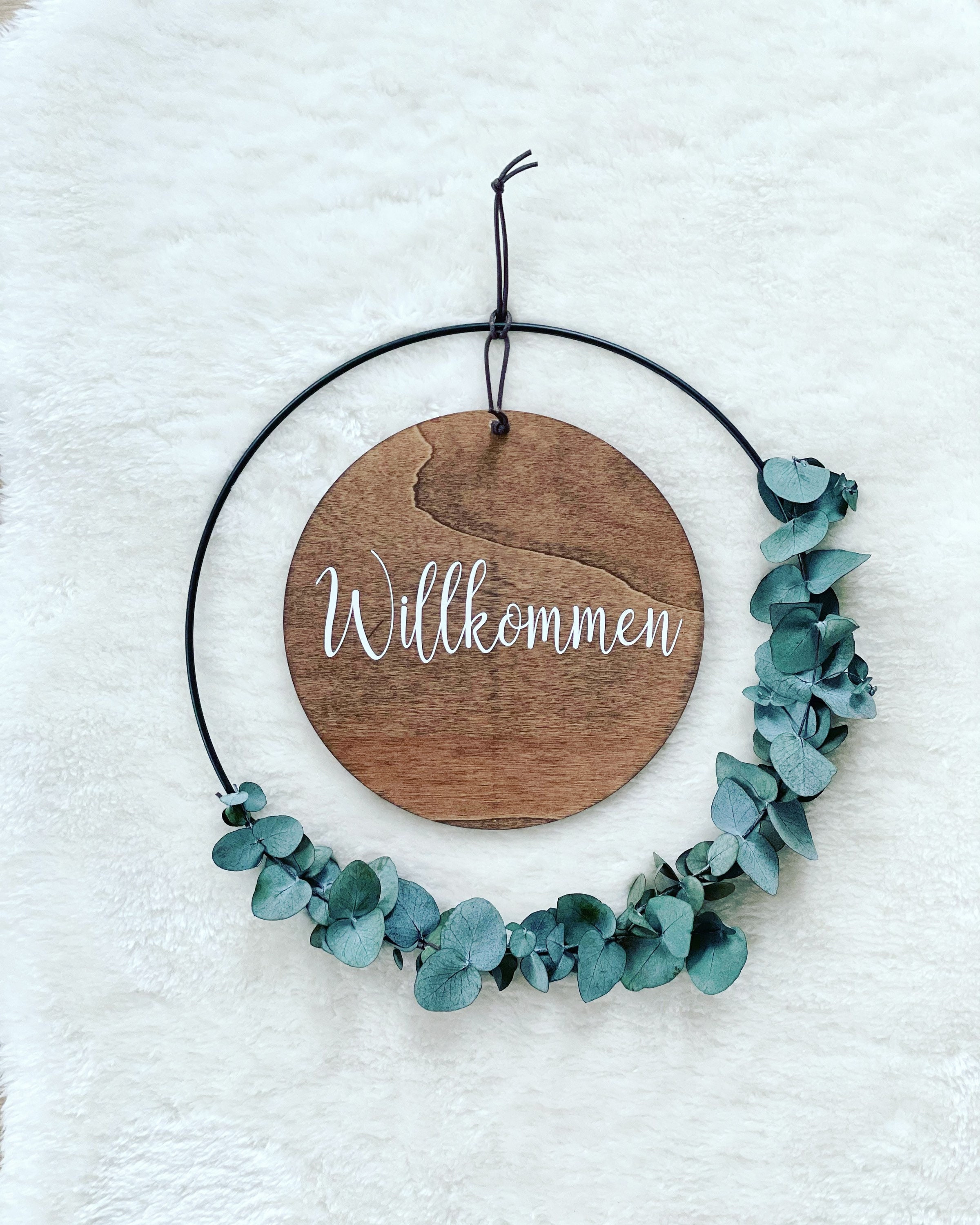 Door wreath eucalyptus 30 cm, door sign, wooden sign, welcome, welcom…