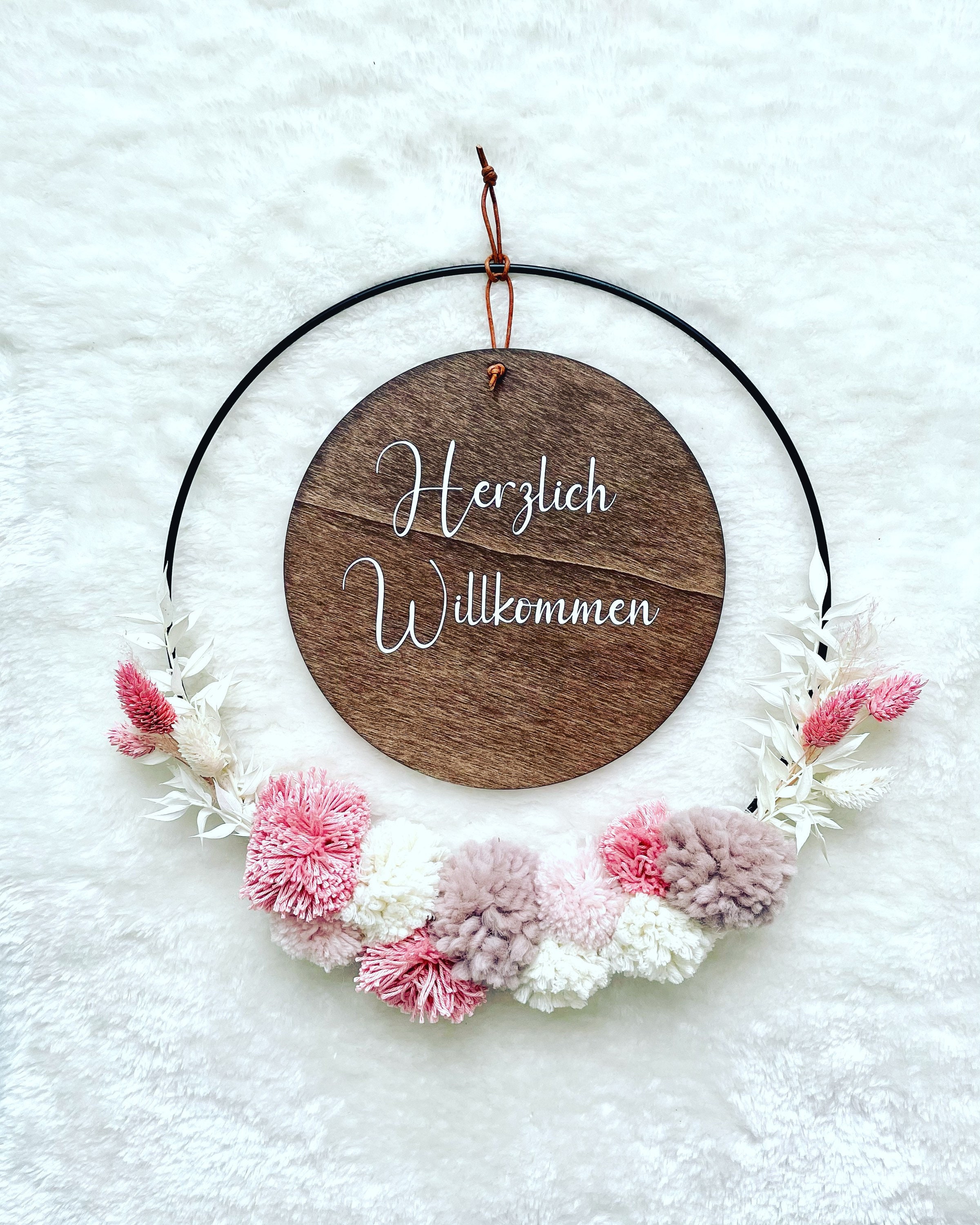 Door wreath 30 cm, door sign, wooden sign, name plate, dried flower w…