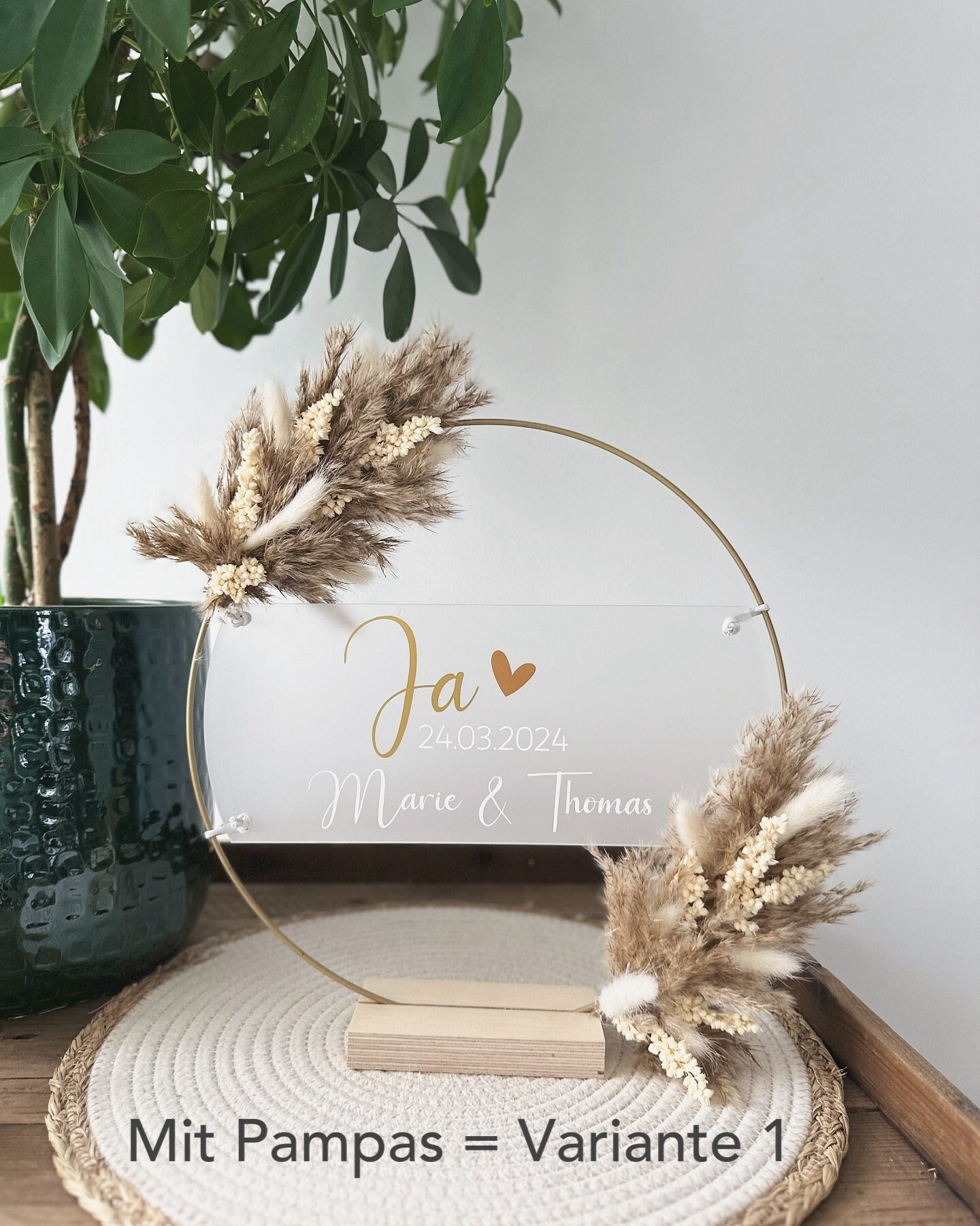 Wedding gift, dried flower wreath standing, cash gift, table wreath, wedding decoration