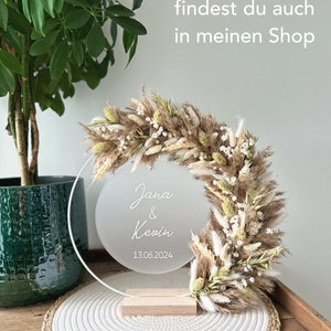 Hochzeitgeschenk, Trockenblumenkranz stehend, Tischdeko, Hochzeitsdeko, Trockenblumenkranz, Pampaskranz Bild 8