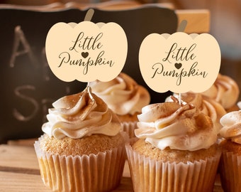 INSTANT DOWNLOAD - Little Pumpkin Autumn Baby Shower Cupcake Toppers | Gender Neutral Baby Shower Cupcake Toppers | Baby Shower Printables