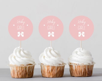 Baby Girl Shower Banner & Cupcake Topper (Digital Download)