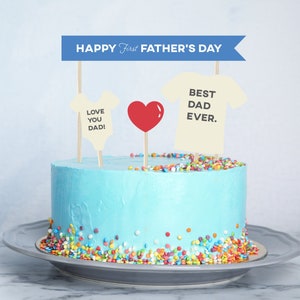 SOFORTIGER DOWNLOAD - "Happy First Father's Day" Cake Toppers & Cupcake Toppers + DIY Pop Up Card Kit | Druckbare Cake Topper | Druckbare Karte