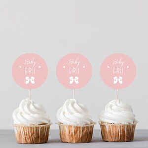 INSTANT DOWNLOAD - Baby Girl! Baby Shower Banner Cake Topper and Cupcake Toppers | Printable Cake and Cupcake Toppers | Favor Tags