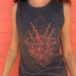 GROW A PAIR screen printed muscle tank, smash the patriarchy, empowered women, Feminist tank top, Feminine floral abstract art tank top