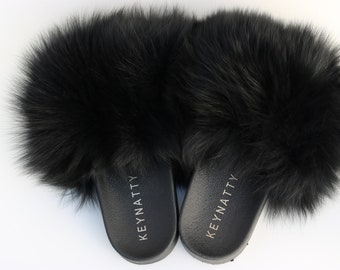 black fluffy fur slides