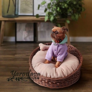 Round Wicker Dog Bed Pet Bed with Soft Cushion Soft Pet Cushion Pet Sleeping Place