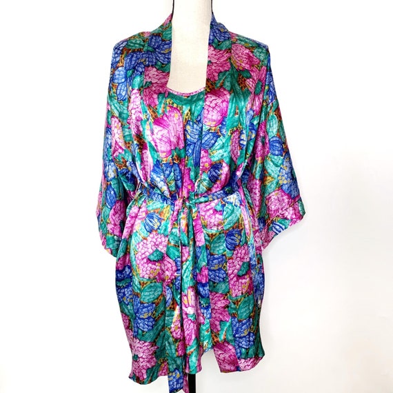 Vtg. California Dynasty Floral Nightgown Robe Set