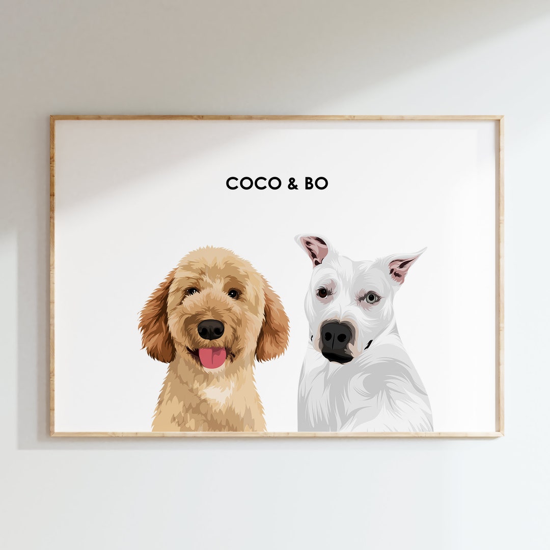 Double Pet Portrait, Handillustrated Custom Portrait, Personalized Dog