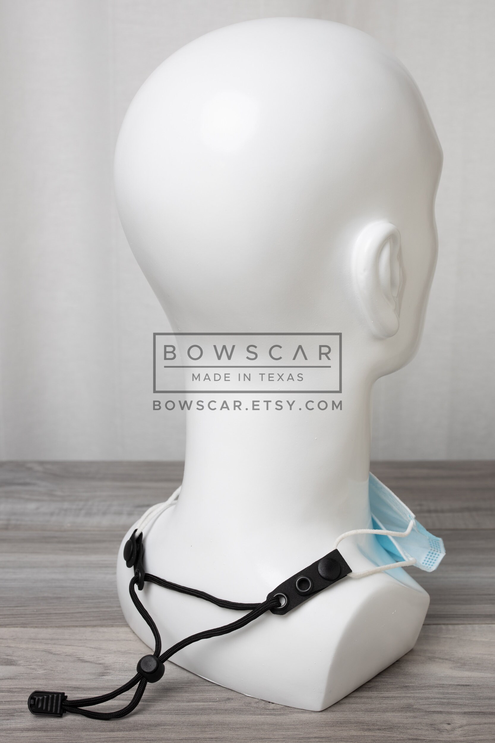 Face Mask Ear Saver Strap, Laser Cut Black Neoprene Coated Abrasion ...