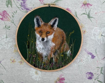 Needle felted young fox in a meadow picture