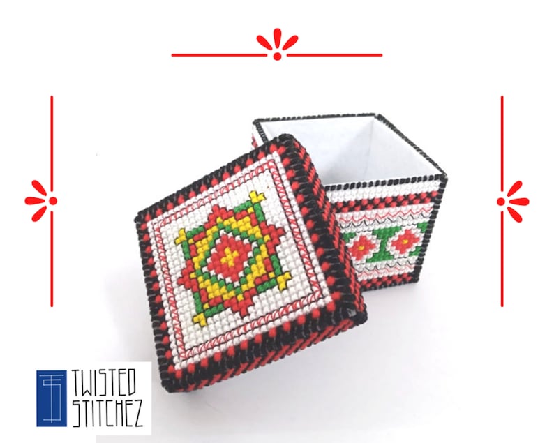 Cross Stitch Plastic Canvas Box With Native Motives Pattern Etsy