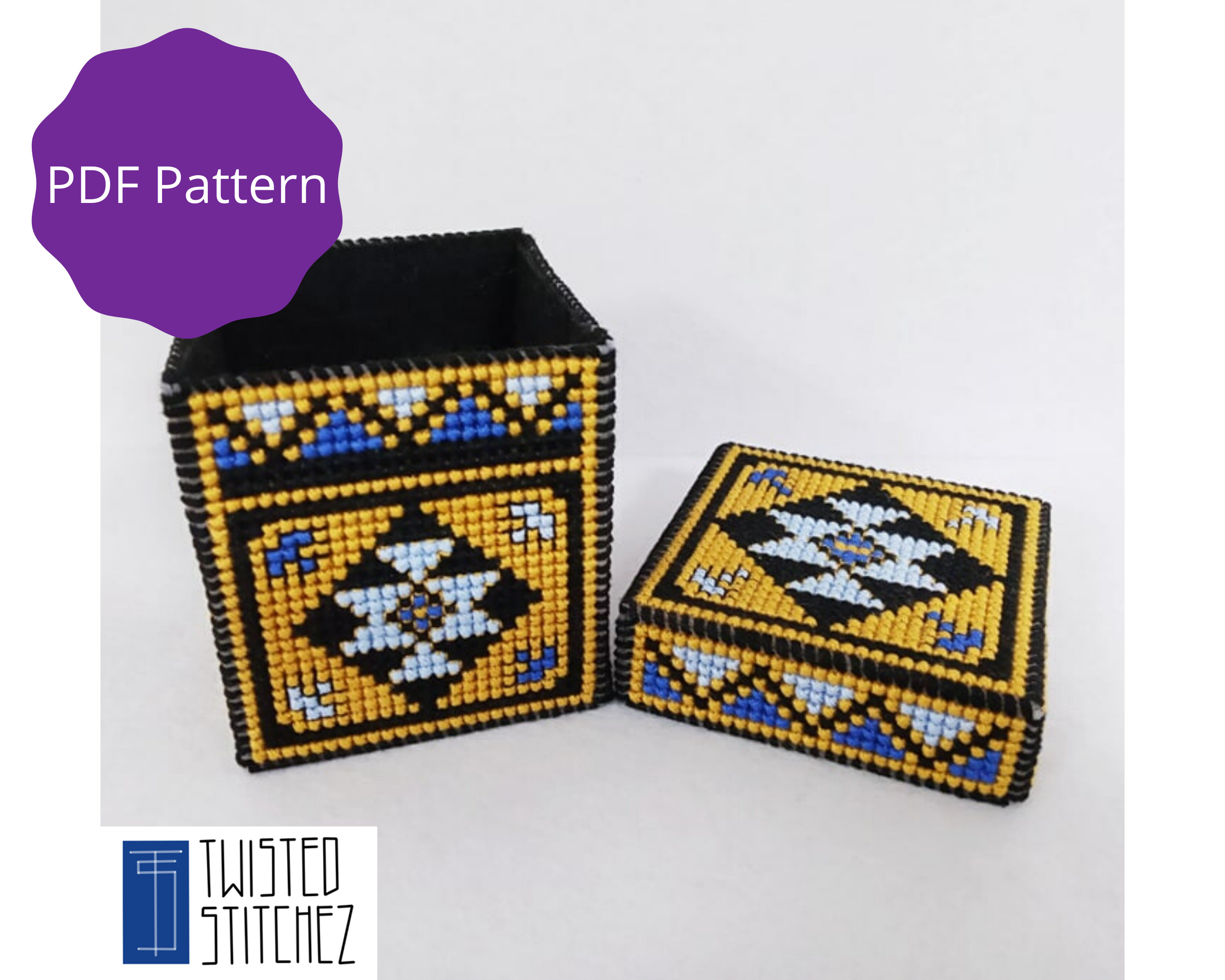 Cross Stitch Plastic Canvas Box With Ancient Symbol for Family Pattern ...