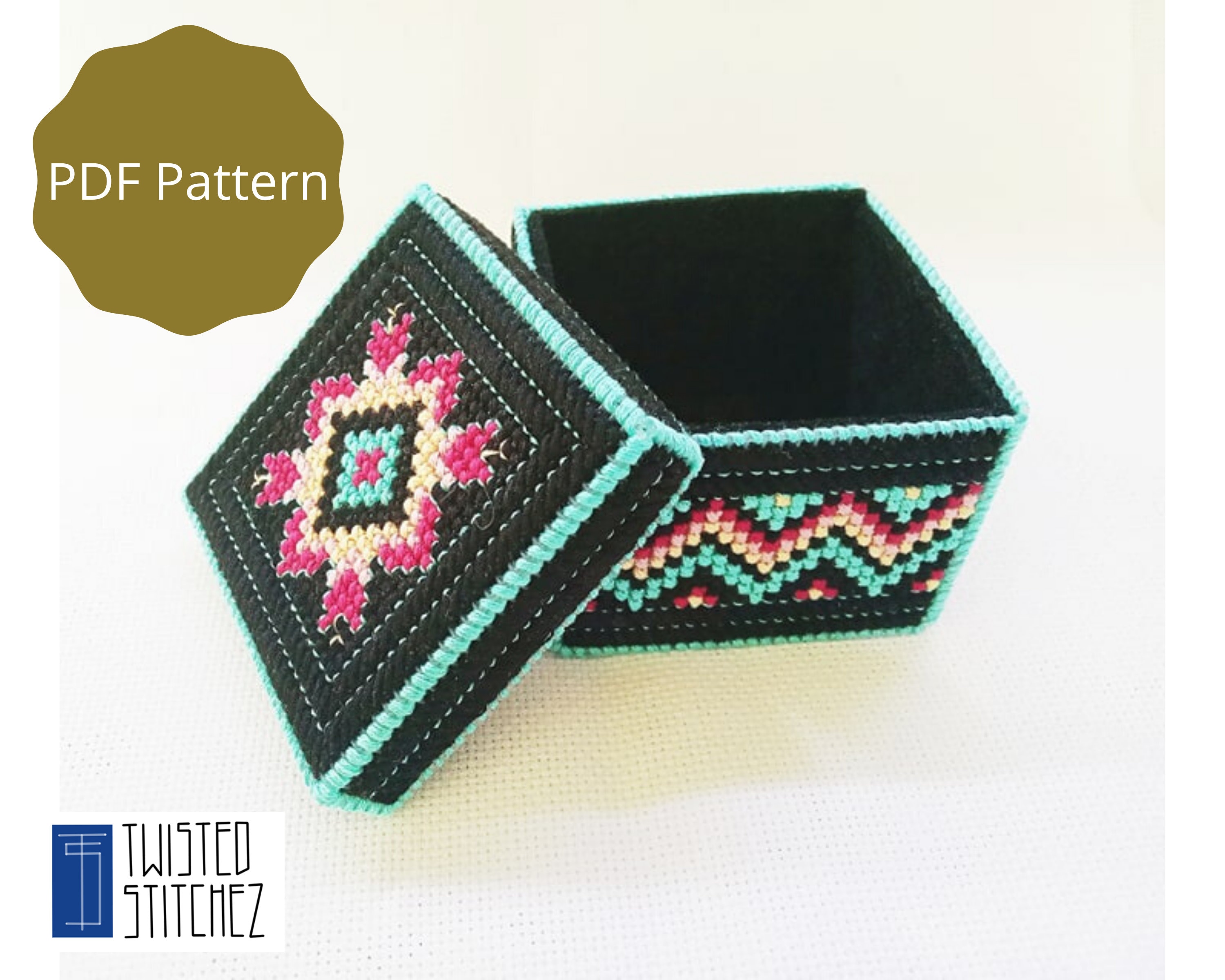 Stylish Black Plastic Canvas Box Pattern, Jewelry Box PDF