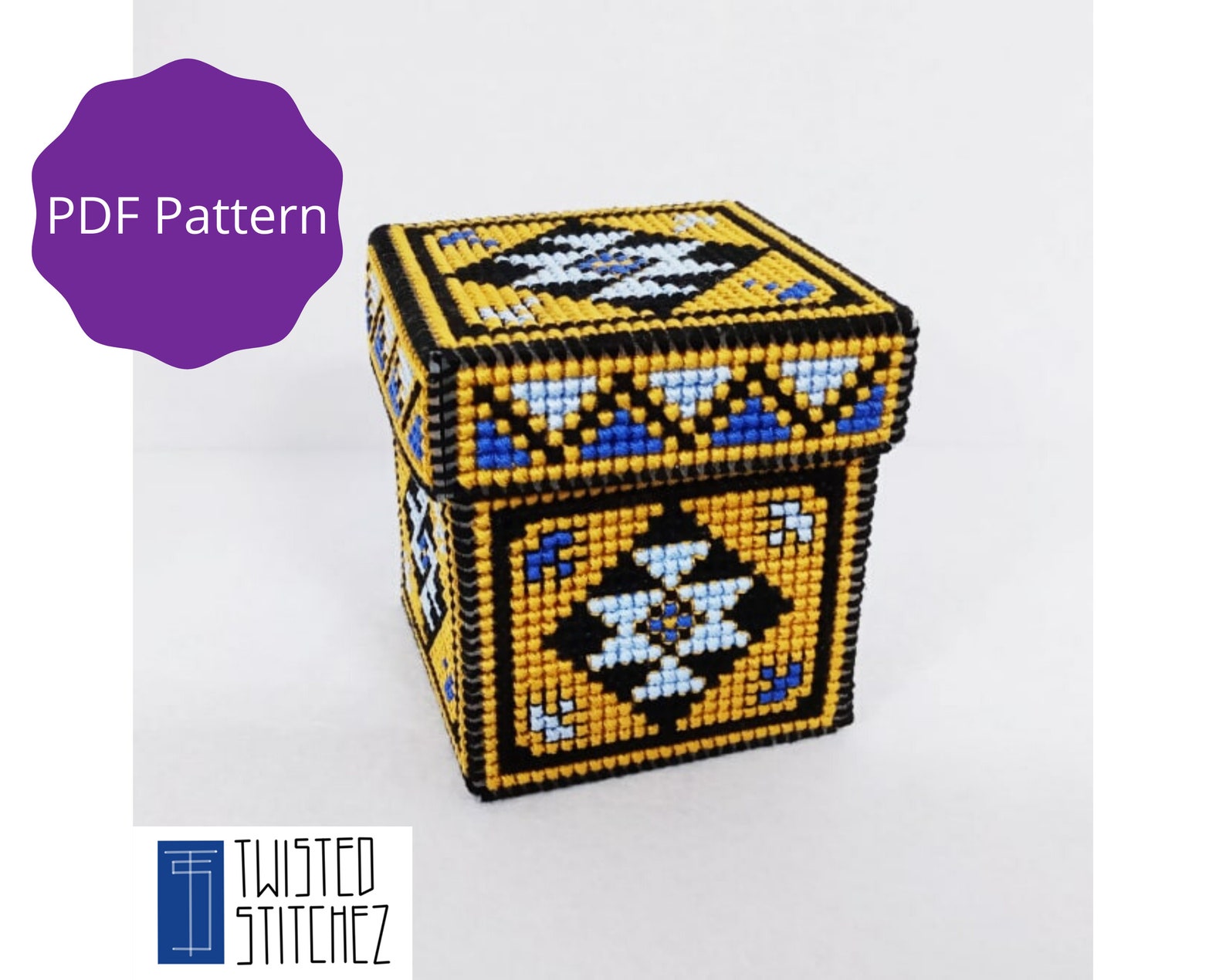 Cross Stitch Plastic Canvas Box With Ancient Symbol for Family Pattern ...