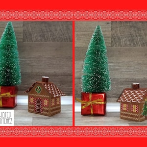 Gingerbread House Shaped Box PDF Pattern, Plastic Canvas Christmas Decoration Box Instant Download, Gingerbread House With Chocolate Roof