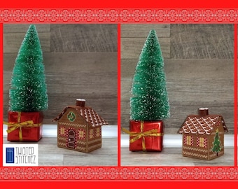 Gingerbread House Shaped Box PDF Pattern, Plastic Canvas Christmas Decoration Box Instant Download, Gingerbread House With Chocolate Roof