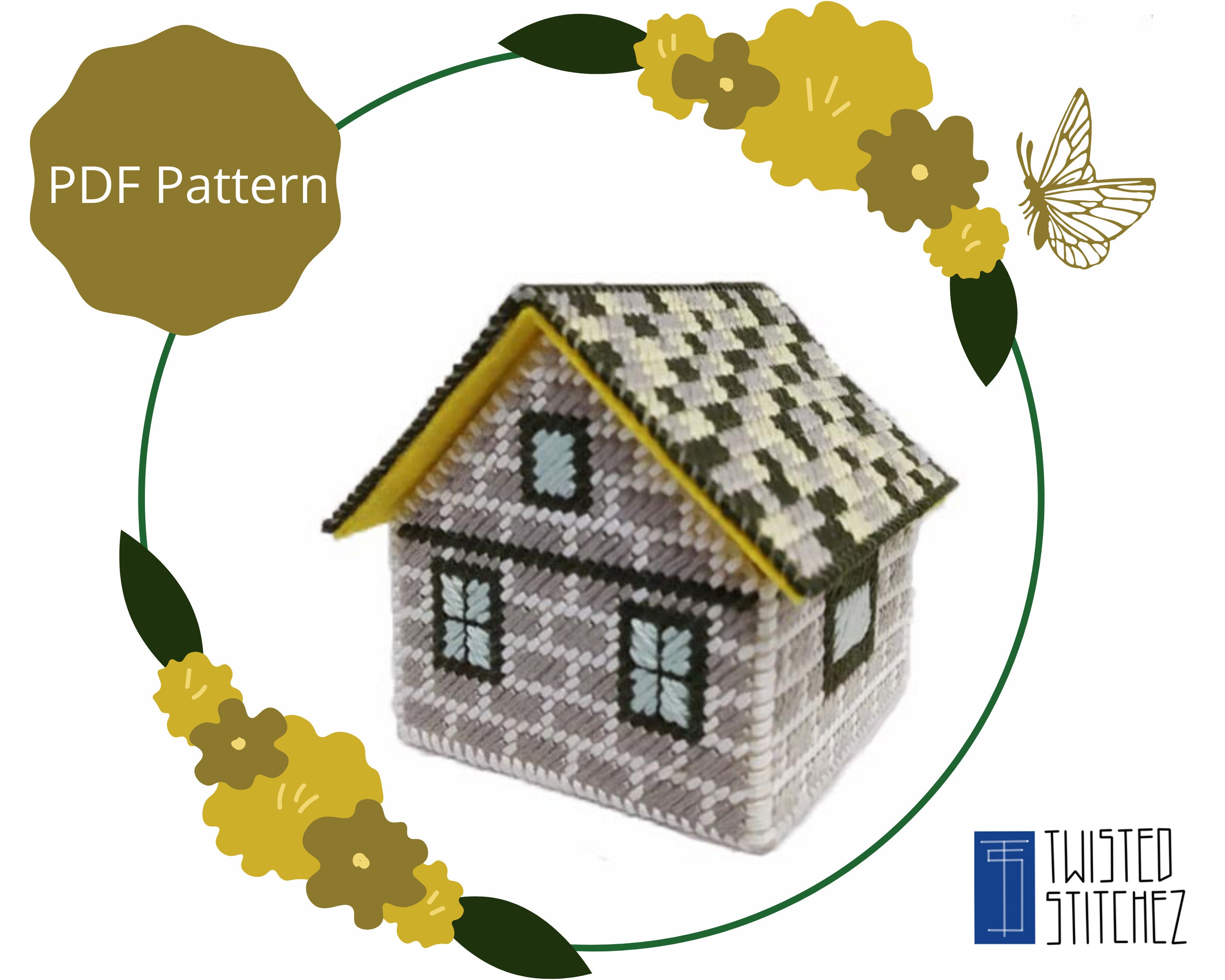 Plastic Canvas House Shaped Jewelry Box Pattern, Little Stone House PDF