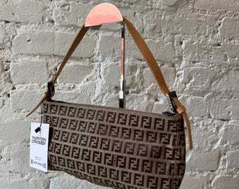 Bolso de hombro Fendi Zucchino con ribete de piel color canela