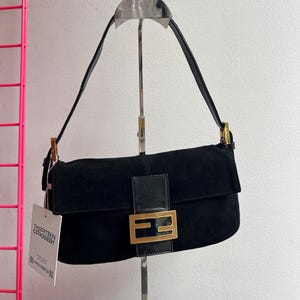 Fendi Baguette in Black Suede with Gold Hardware