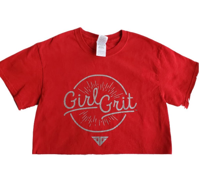 Crop Top Small Reworked Red Tee Girl Grit Short sleeve Top Womens Tshirt