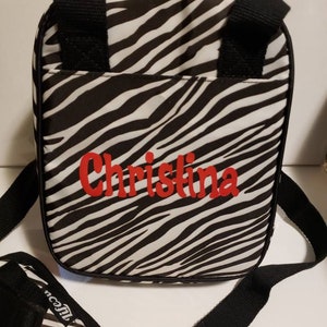 Black & White Zebra Style PERSONALIZED Small Nylon Lunch Bag/Tote; #customlunchbag; #schoolgift; #personaltote; #backtoschool; #teachergift