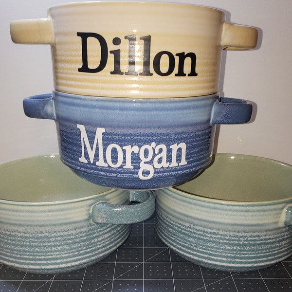 PERSONALIZED Striped Multicolored Soup Bowls with Two Handles, No Lid; Gift for Mom, Teacher, Workmate, Custom Soup Bowl/Mug