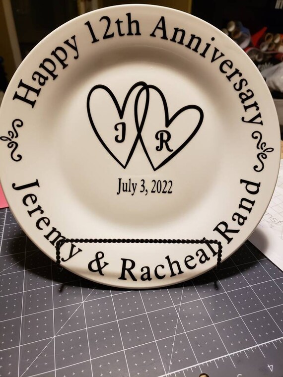 Custom Happy Anniversary 10.5 Inch Plate With Stand; Wedding Gift