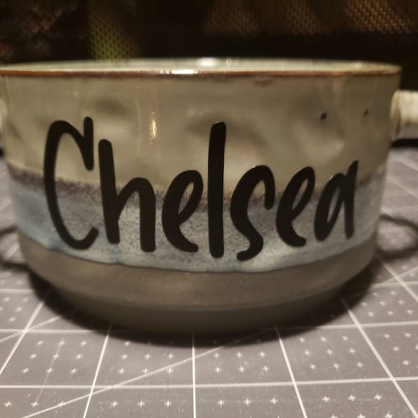 PERSONALIZED Blue, Gray & Black Soup Bowl with Two Handles; Gift for Mom, Teacher, Workmate, Custom Soup Bowl/Mug