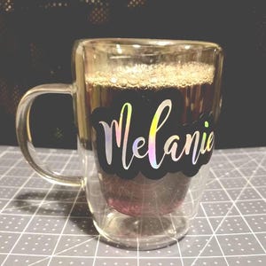 PERSONALIZED Glass Double Walled Coffee Mugs, Assorted Sizes 8.5, 12 & 16 oz; Glass Mug; Double Wall Mug; Tea Cup; Mom Gift; Teacher Gift