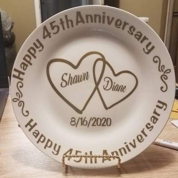 Custom Happy Anniversary 10.5 Inch Plate With Stand; Wedding Gift