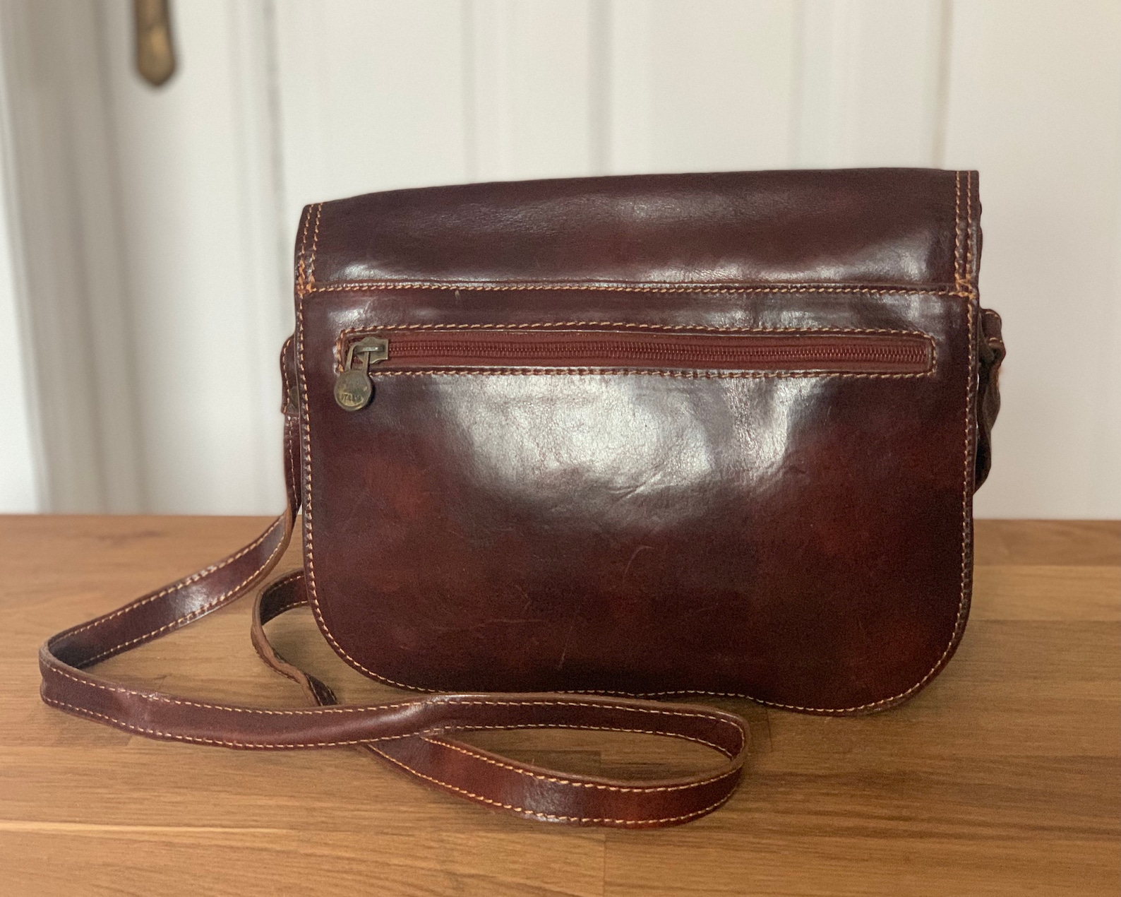 Vintage Dark Brown Leather Crossbody Shoulder Strap Bag Etsy UK