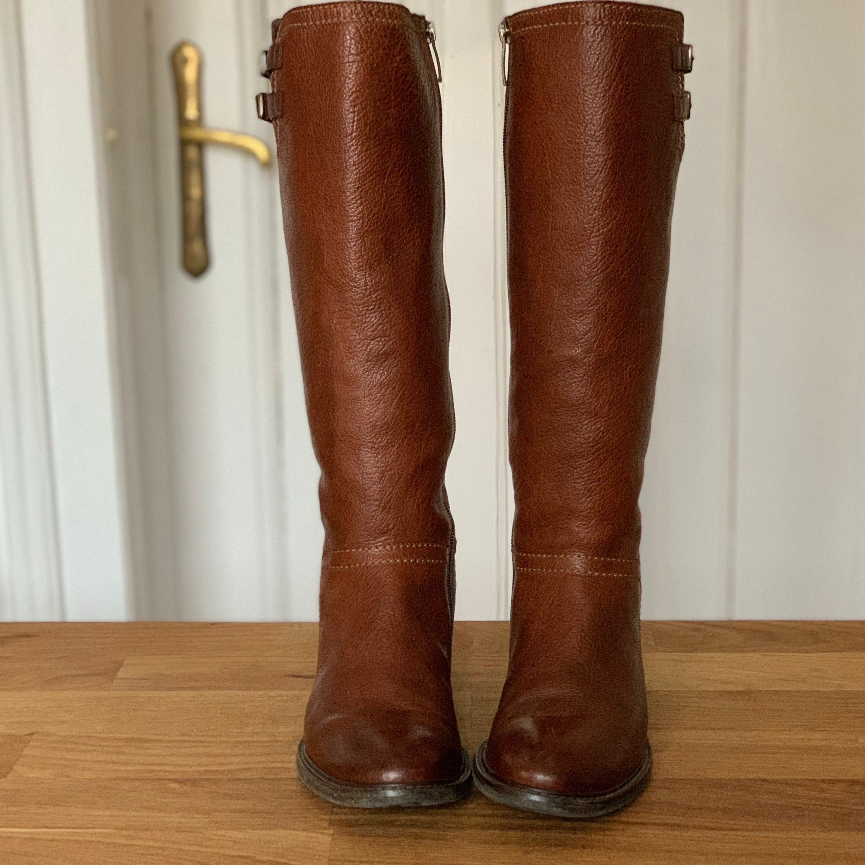 Vintage Brown Leather Flat Below the Knee Riding Boots Paul Green Size ...