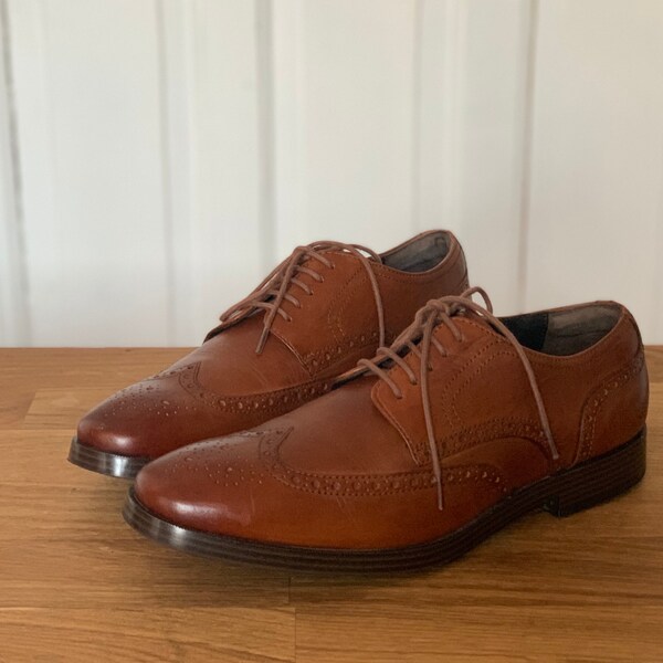 Vintage Brown Leather Wing Tip Full Brogue Lace Up Derby Shoes Size 40 EU / UK men 7 / US men 7 1/2