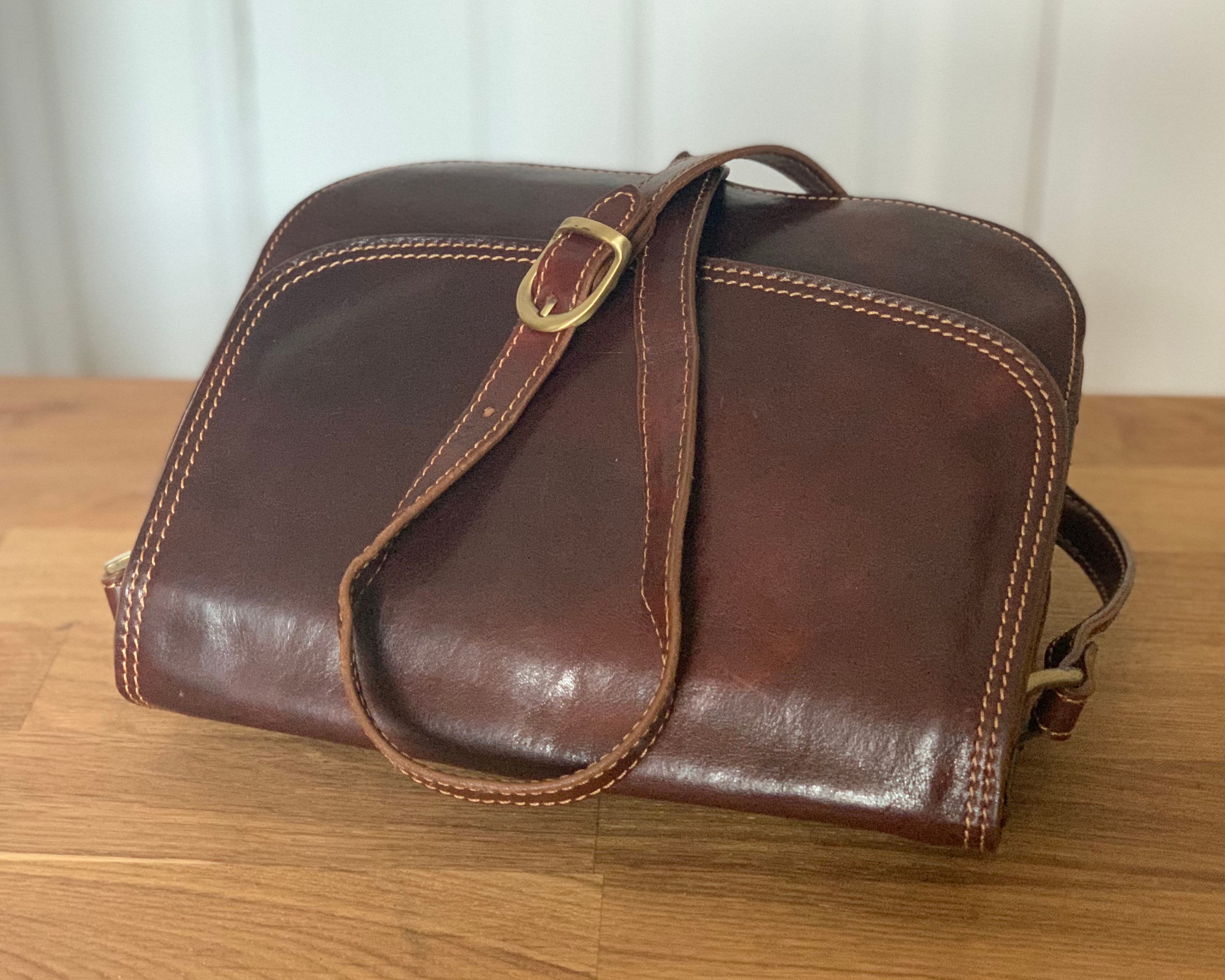 Vintage Dark Brown Leather Crossbody Shoulder Strap Bag Etsy UK