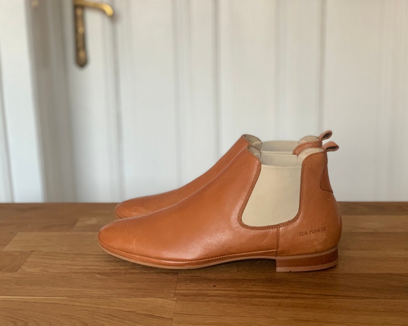 Vintage Amber Brown Leather Flat Ankle Chelsea Boots Size 41 Etsy