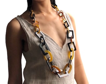 Long Buffalo Horn Chain Necklace: Chunky Statement Jewelry (97cm)