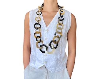 Long buffalo horn necklace, chunky chain necklace, water buffalo horn jewellery