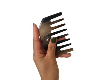 Horn wide-tooth Comb with logo. Curly Hair Brush. Pocket comb