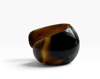 Natural Buffalo Horn Cuff Bracelet, Wide Sculptural Bangle, Handmade Statement Jewelry