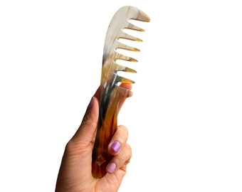 Buffalo horn Wide-Tooth Comb with Handle, Anti-Static comb