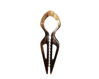 Handcrafted Buffalo Horn Mini Fork, 2 Prong Stick for Fine Hair